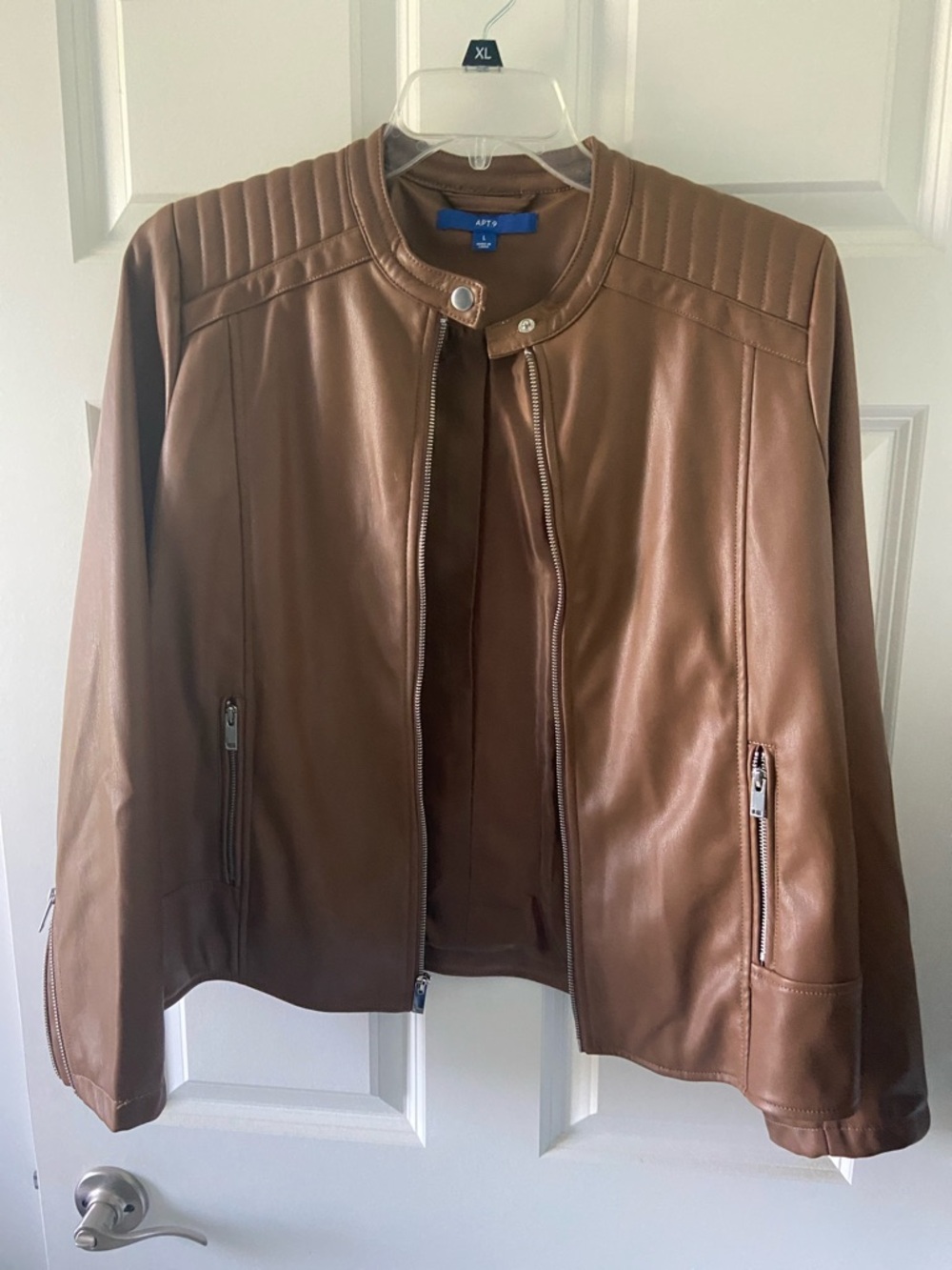 Apt. 9 Women's Tan Faux Leather Moto Jacket